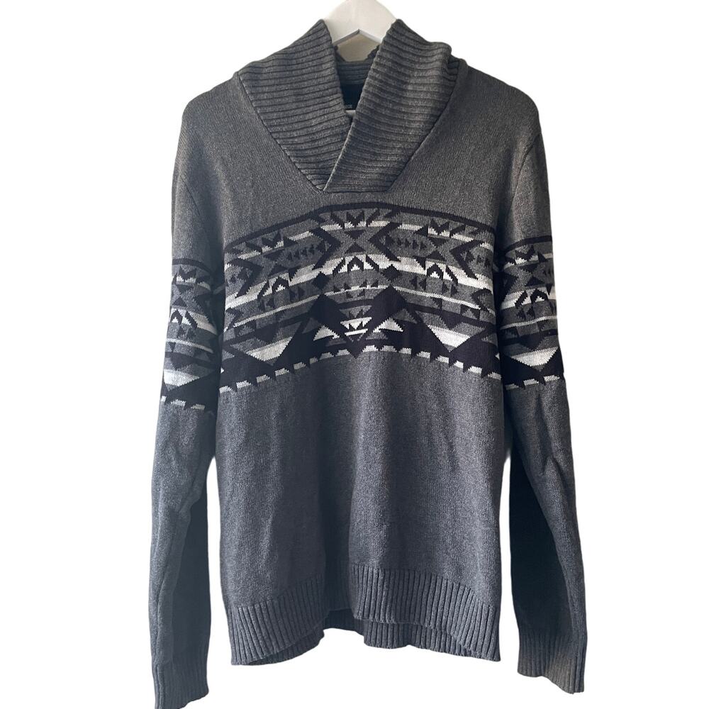 American Rag Gray Black & White Fair Aisle High Neck Long Sleeve Sweater - L